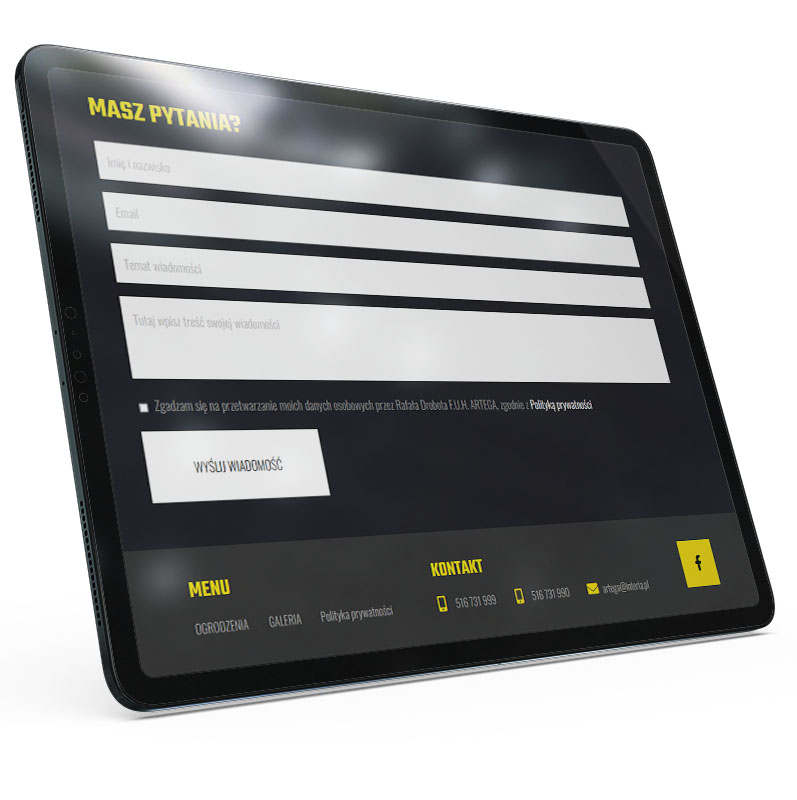 strona internetowa na tablecie